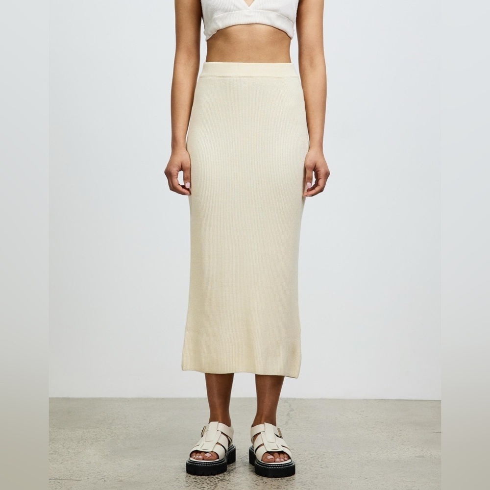 Samsoe Samsoe Beige Rib Knit Midi Skirt Size XS